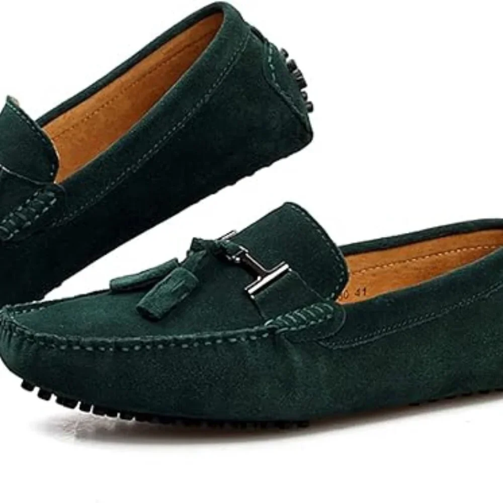 Santimon Men's US 9 Green Suede Tassels‎ Slip-On Loafers Casual Dress Shoes
